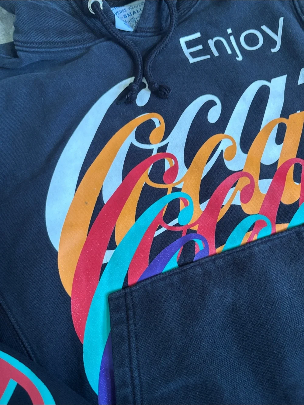 Coca-Cola Black Hoodie with Multicolor Rainbow Logo